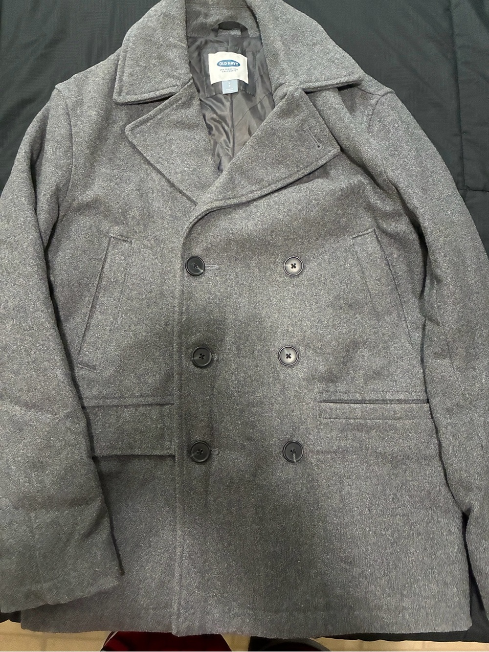 Old Navy Men's Charcoal Gray Double-Breasted Peacoat